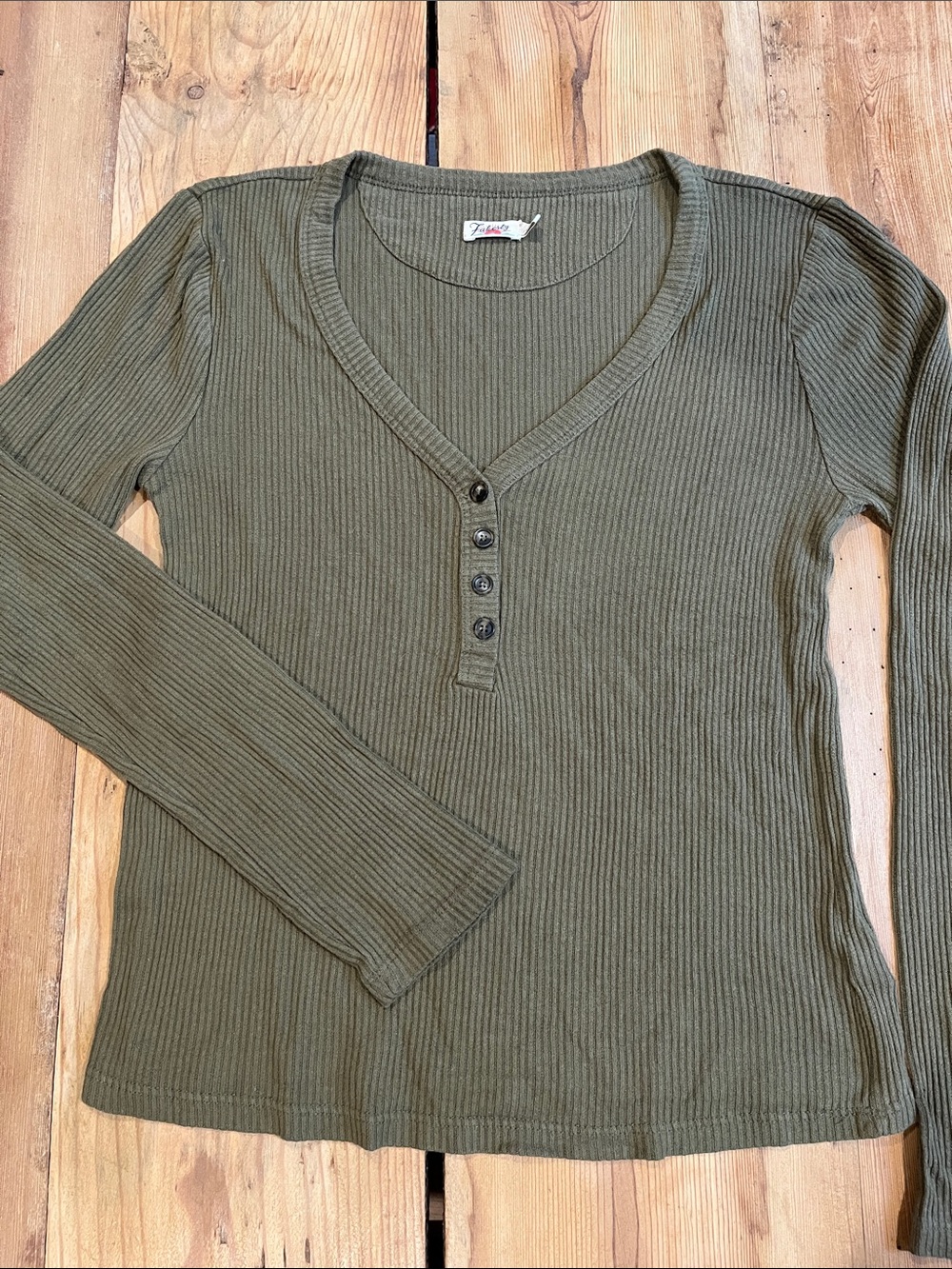 FAHERTY S Green Rib Knit Henley Long Sleeve Legend